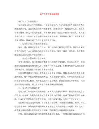 电厂个人工作总结范例 