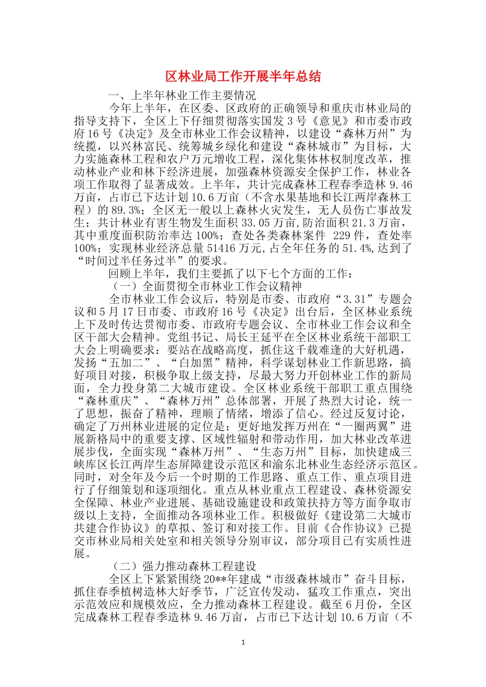 区林业局工作开展半年总结_第1页