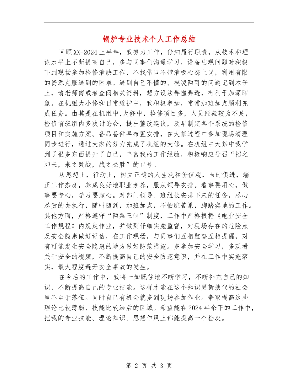 锅炉专业技术个人工作总结_第2页