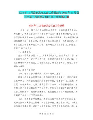 2024年11月县农发办工会工作总结与2024年11月县卫生局工作总结及2024年工作打算汇编.doc