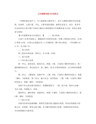 九2020年级期末复习计划范文 