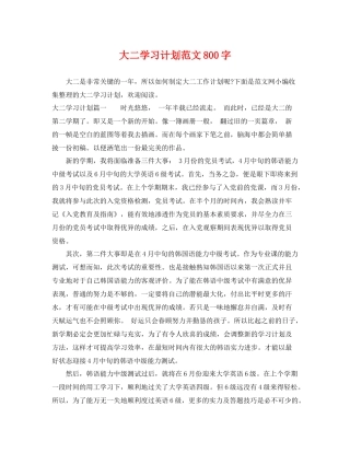 大二学习计划范文800字 