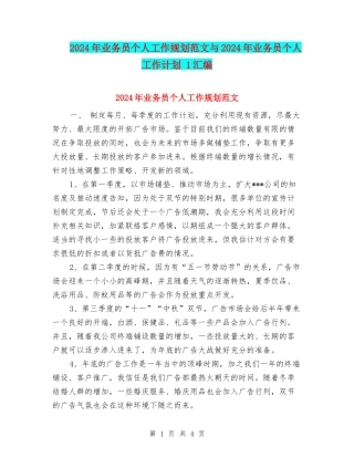 2024年业务员个人工作规划范文与2024年业务员个人工作计划-1汇编