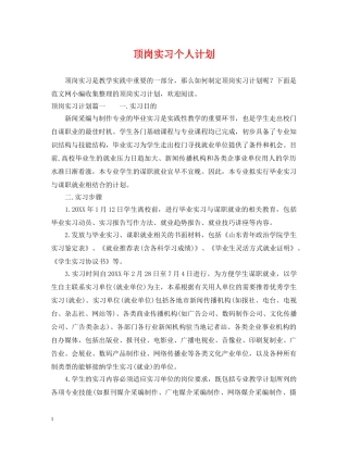 顶岗实习个人计划 