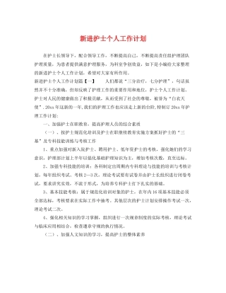 新进护士个人工作计划 