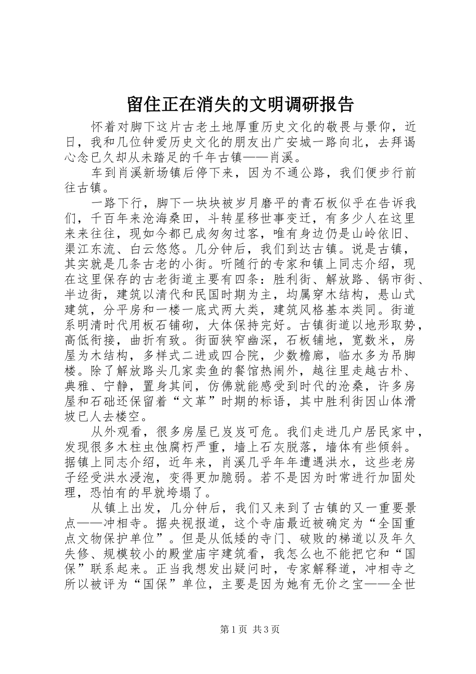 留住正在消失的文明调研报告_第1页