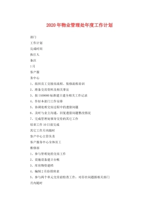 2020年物业管理处年度工作计划 