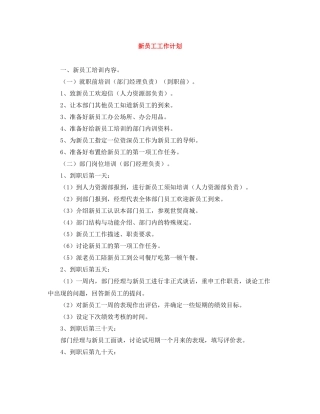 新员工工作计划 