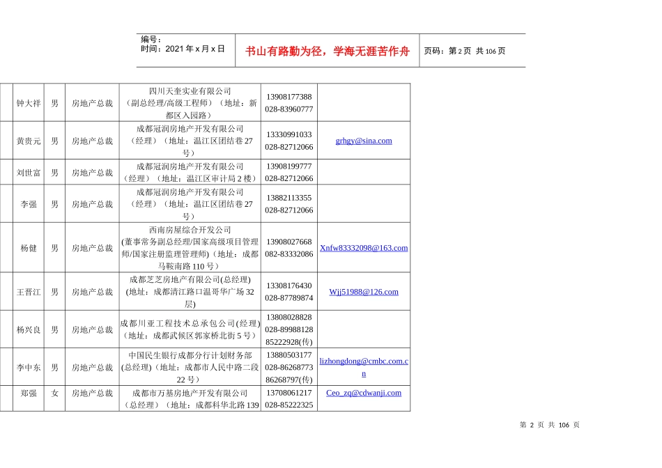 四川房地产企业总裁通讯录_第2页