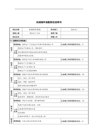 华北光学仪器公司装配分厂机械部件装配职位说明书
