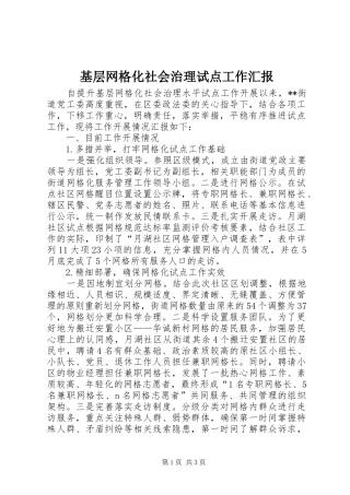 基层网格化社会治理试点工作汇报