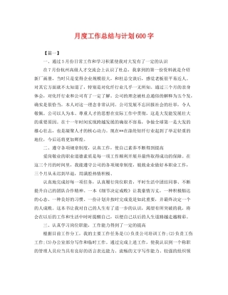 月度工作总结与计划600字 
