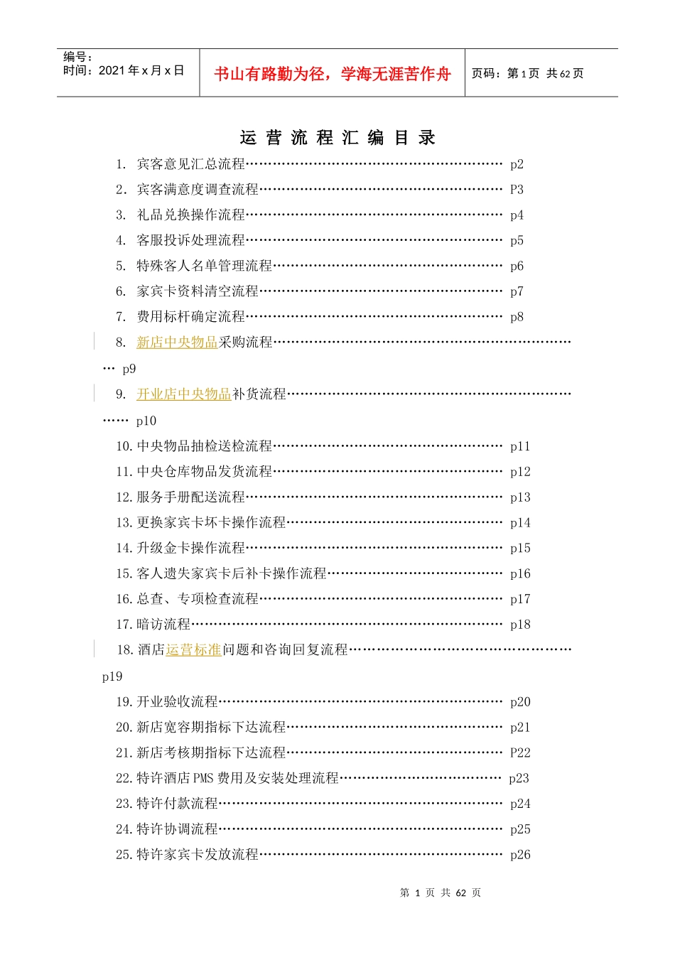 如家酒店运营流程汇编_第1页