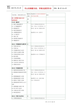 南京农业大学XXXX年硕士招生目录