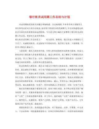 银行柜员试用期工作总结与计划 