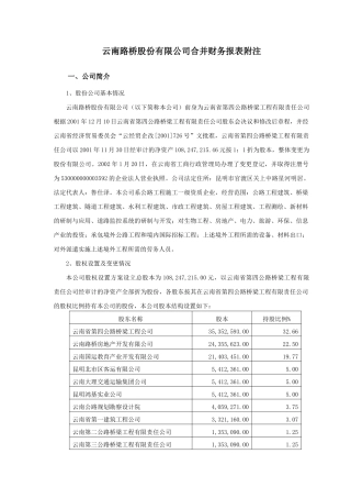 云南路桥股份有限公司合并财务报表附注