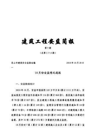 建筑工程安全监督工作信息