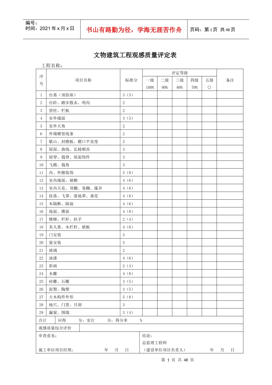 四川省古建筑工程施工检验批质量验收记录_第1页