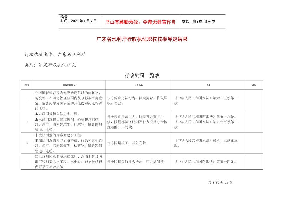 广东省水利厅行政执法职权核准界定结果_第1页