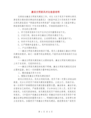 廉洁文明家风对照检查材料