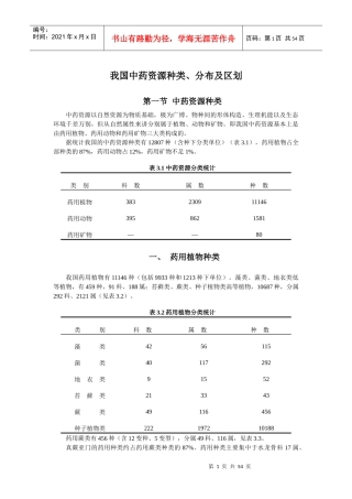 我国中药资源种类、分布及区划