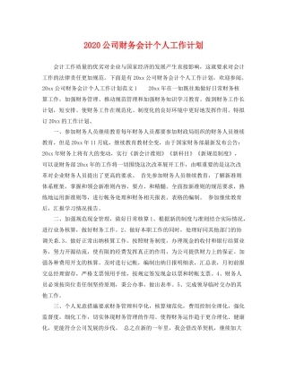 公司财务会计个人工作计划 