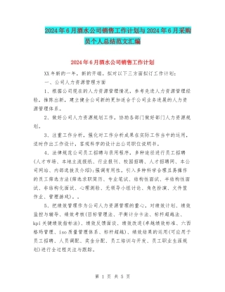 2024年6月酒水公司销售工作计划与2024年6月采购员个人总结范文汇编