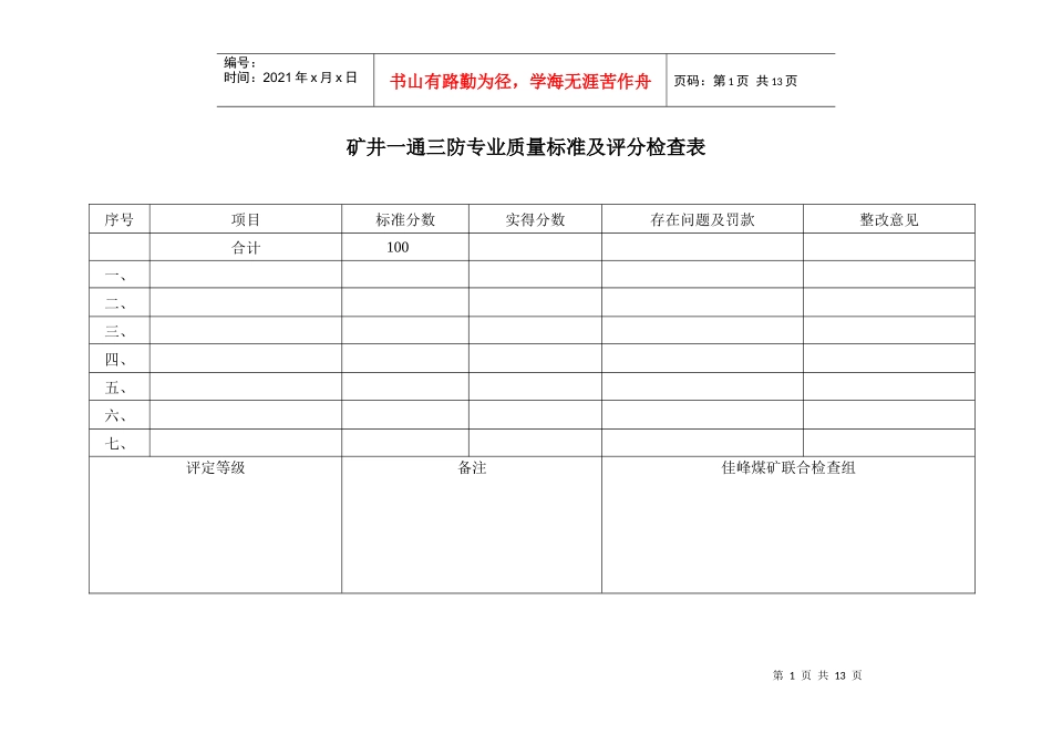 山西省煤矿通风专业质量检查评级记录_第2页