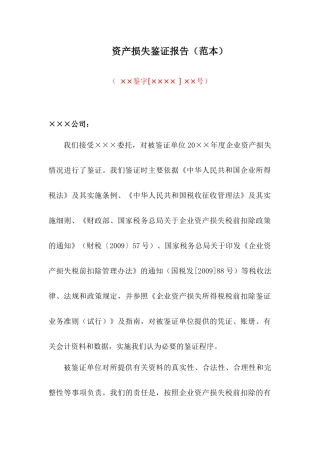 资产损失鉴证报告(范本)