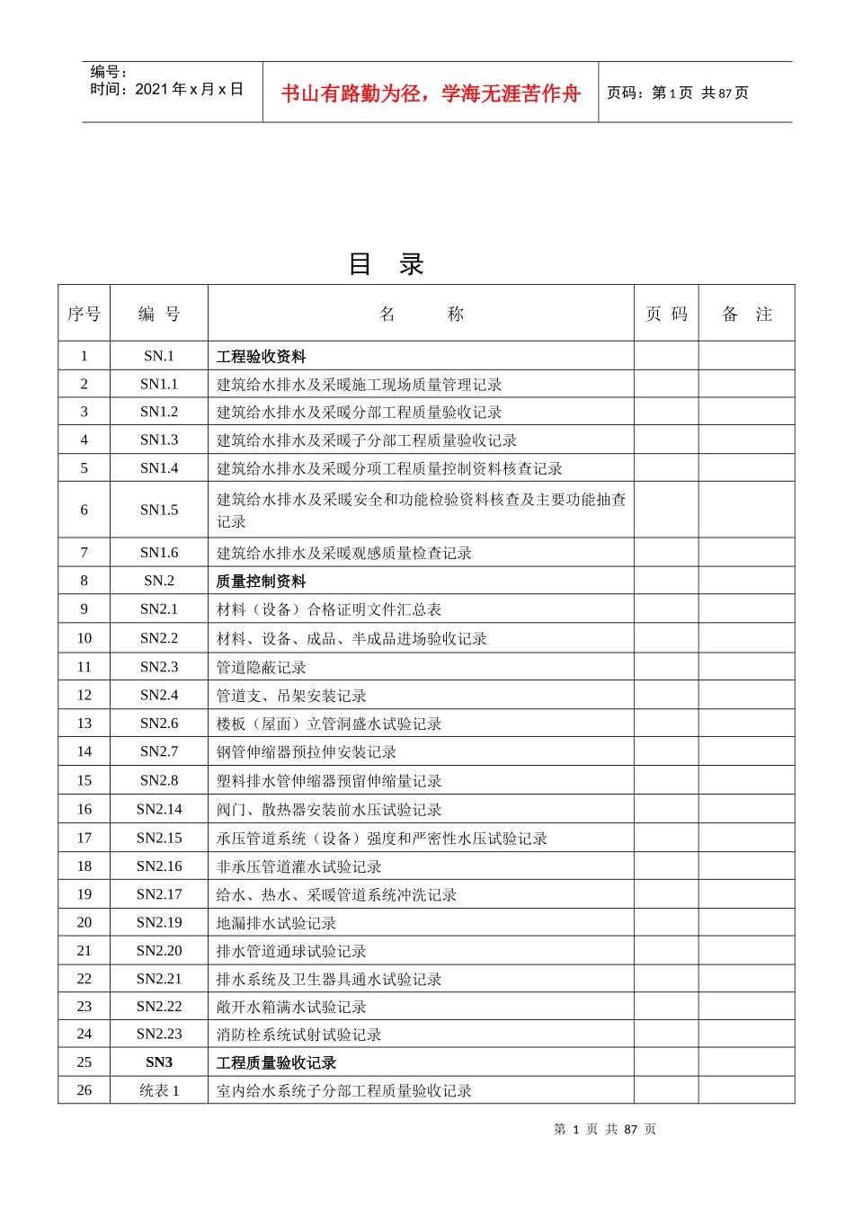 建筑工程施工质量验收资料(给排水及采暖)_第1页
