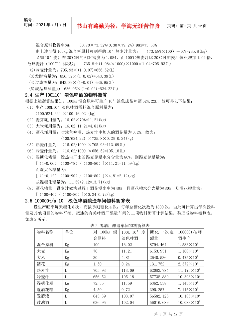 年产十万吨啤酒厂啤酒发酵工艺设计_第3页