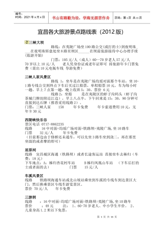 宜昌各大旅游景点路线表