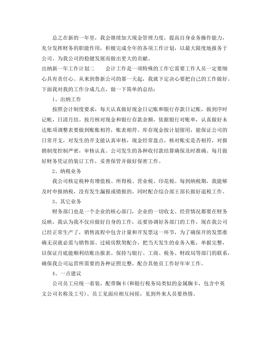 出纳新一年工作计划 _第2页