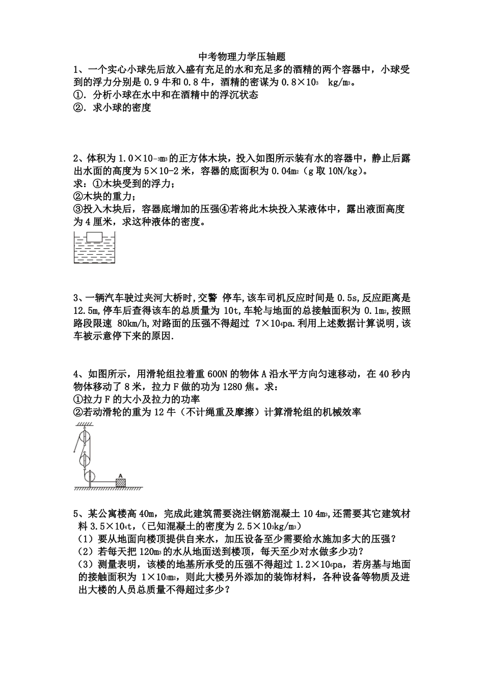 中考物理力学电学压轴题_第1页