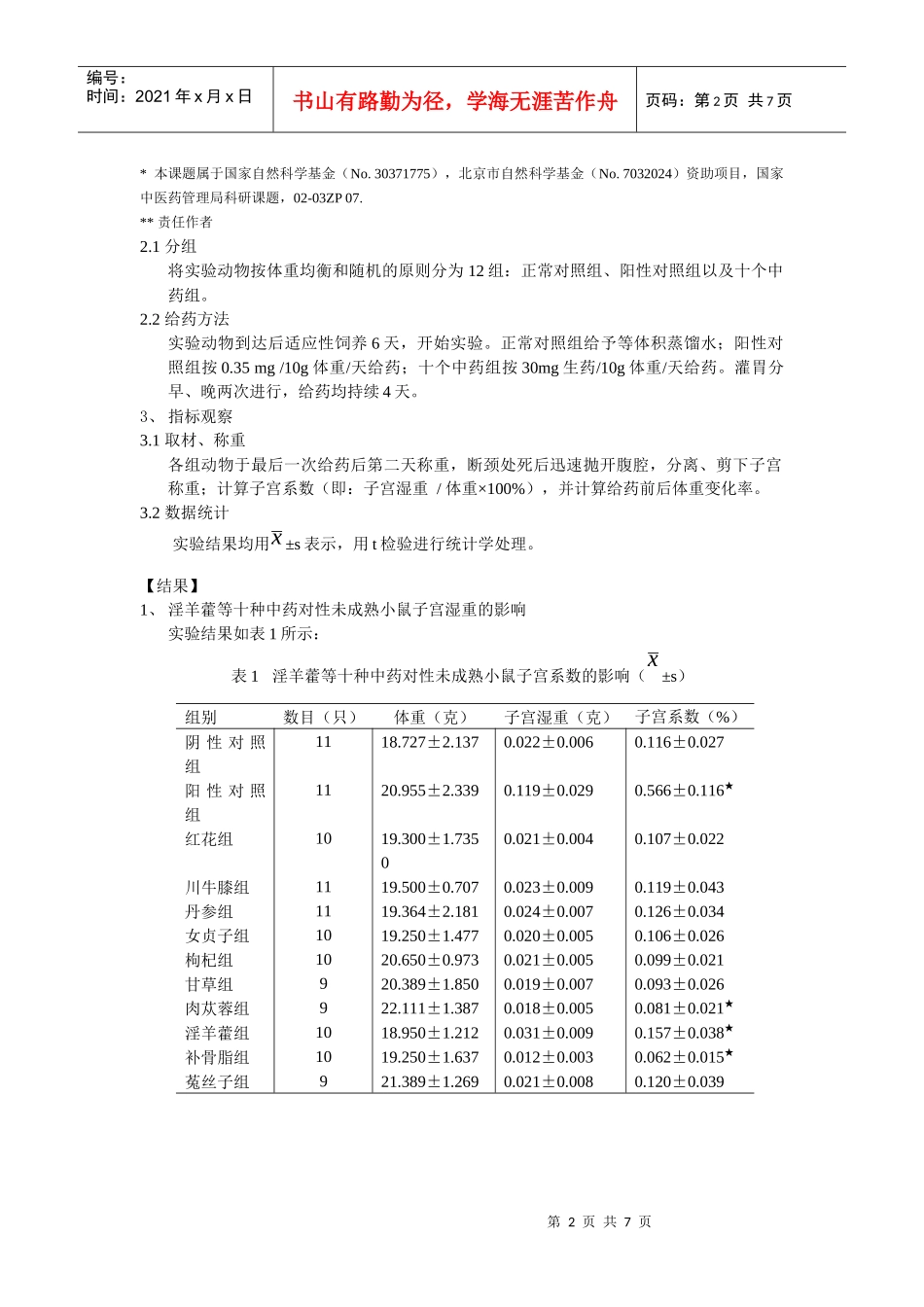 文章-子宫增重法筛选中药植物雌激素_第2页