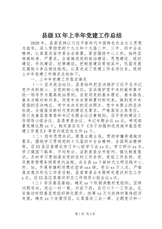 县级XX年上半年党建工作总结