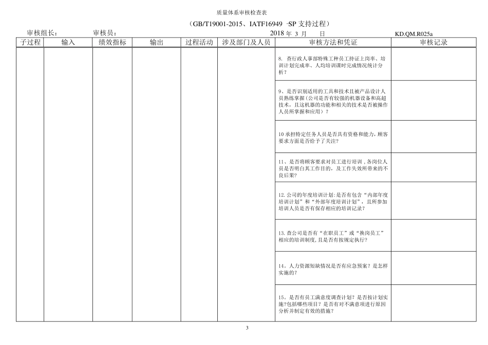 SOP支持过程--内审检查表_第3页