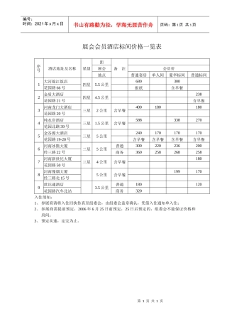 展会会员酒店标间价格一览表