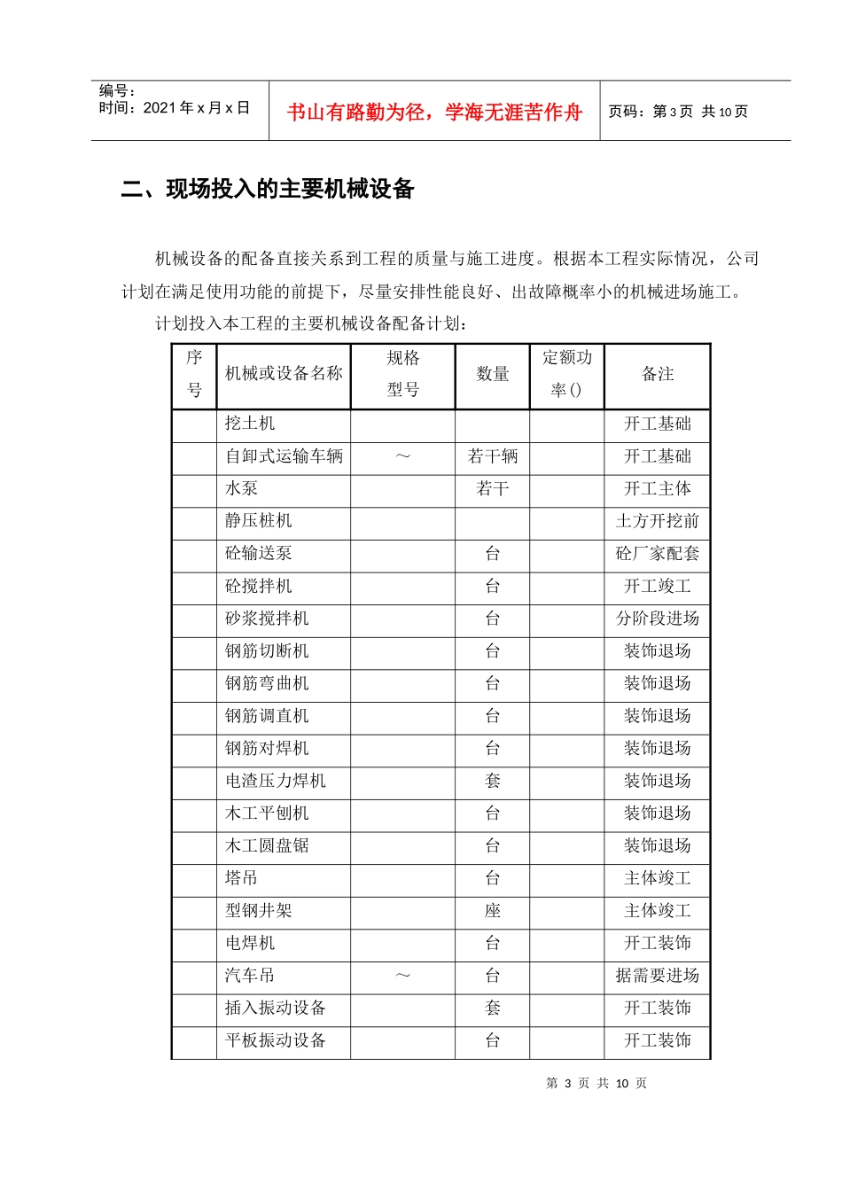 工程资源投入计划（框架结构）_第3页