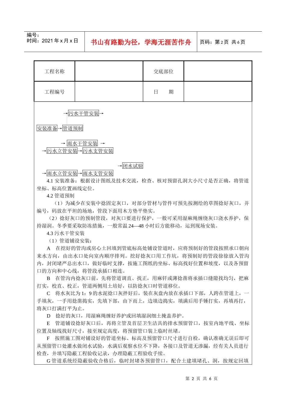 室内铸铁排水管道安装技术交底_第2页
