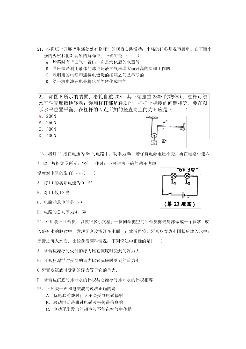 哈尔滨中考物理模拟试题_第2页