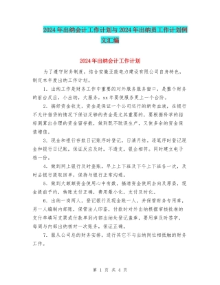2024年出纳会计工作计划与2024年出纳员工作计划例文汇编