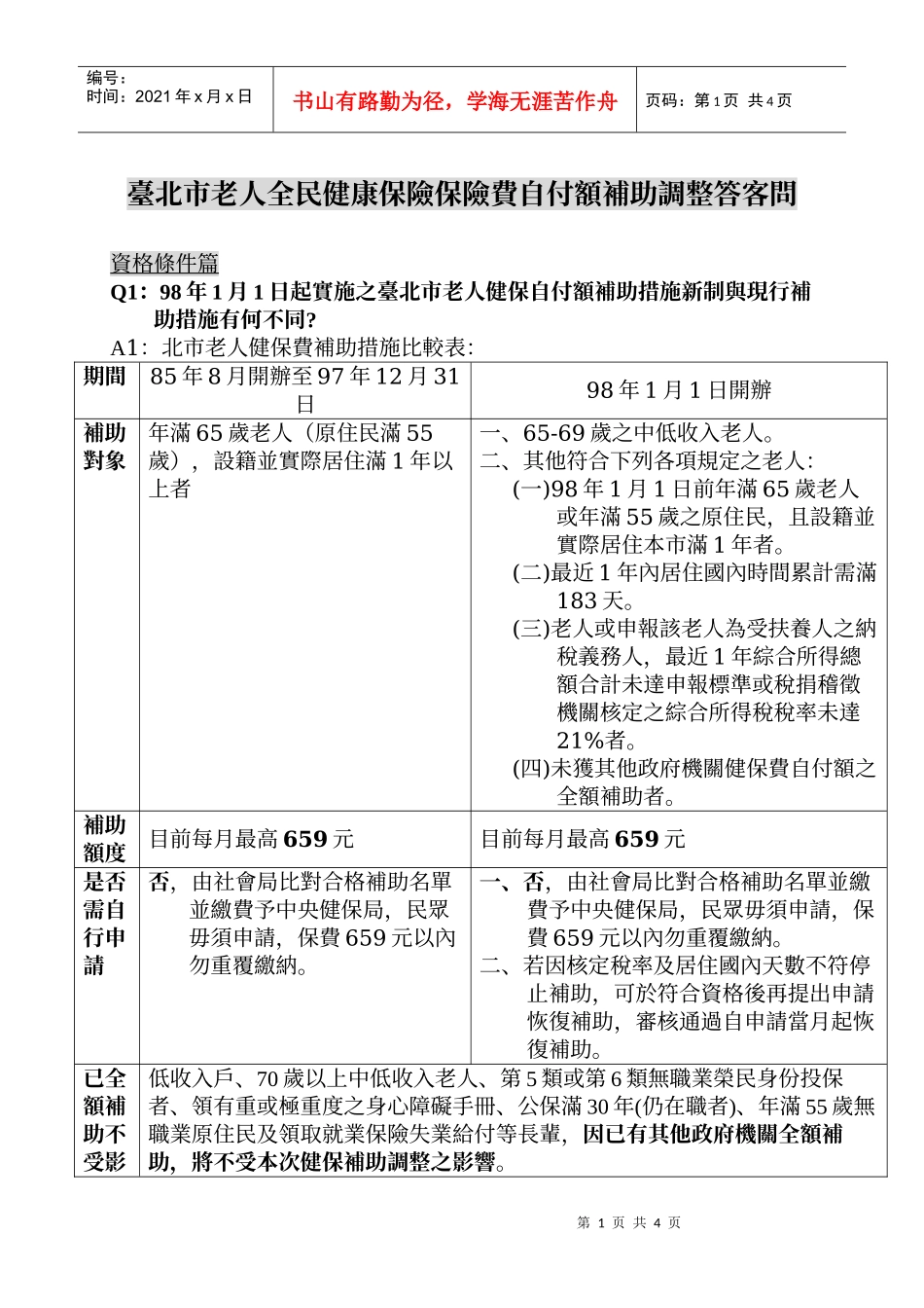 台北市老人全民健康保险保险费自付额补助调整答客问_第1页