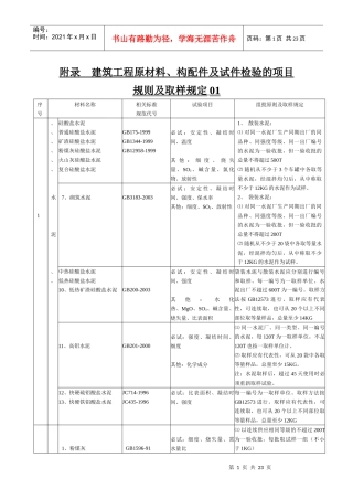 建筑工程原材料、构配件及试件检验的项目规则及取样规定
