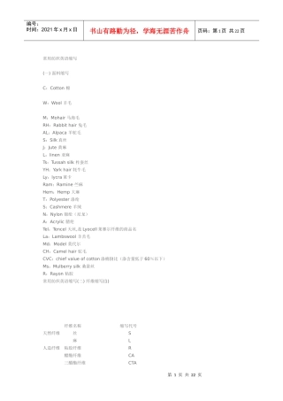 常用纺织英语缩写