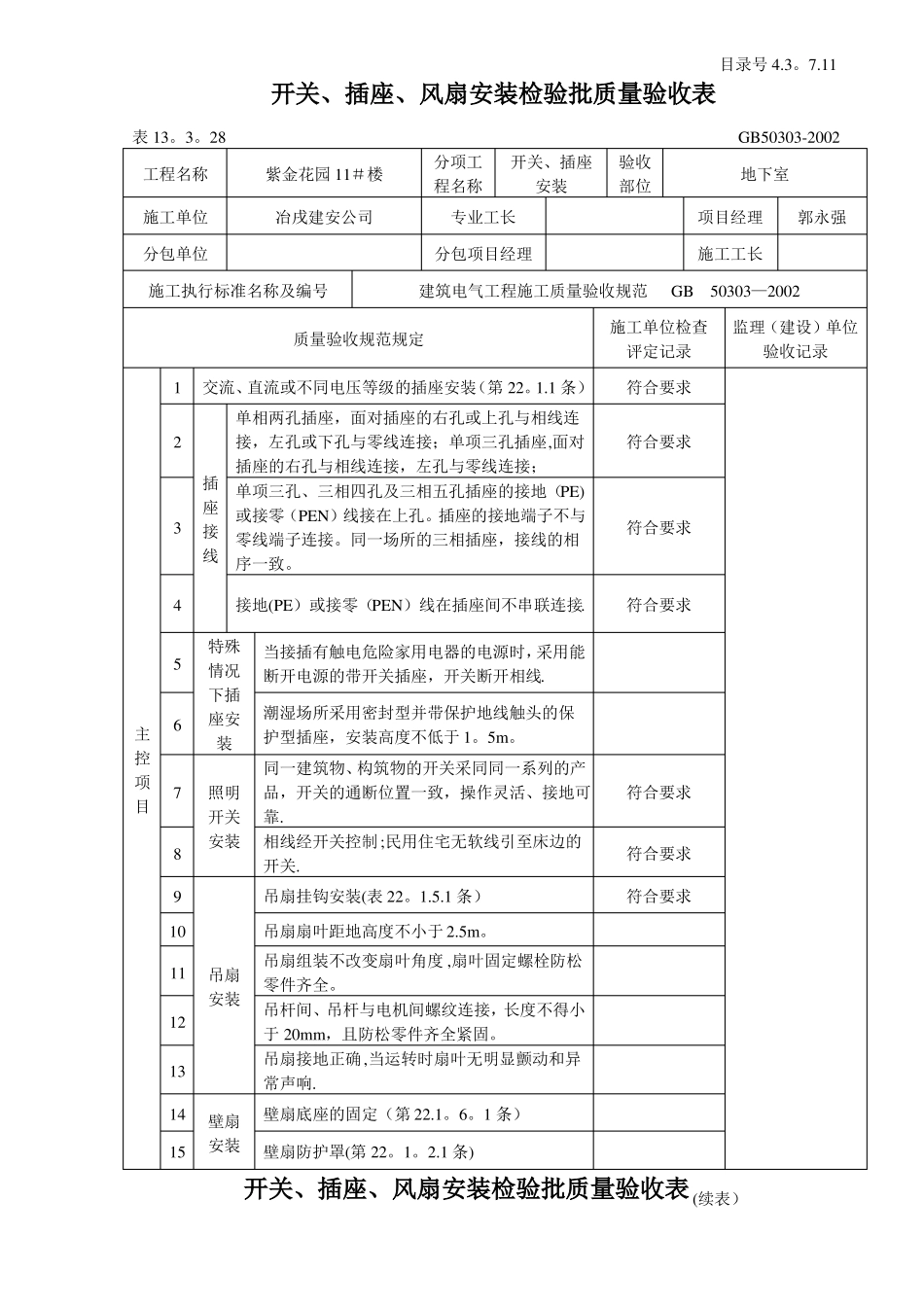 开关插座风扇安装检验批质量验收表_第1页