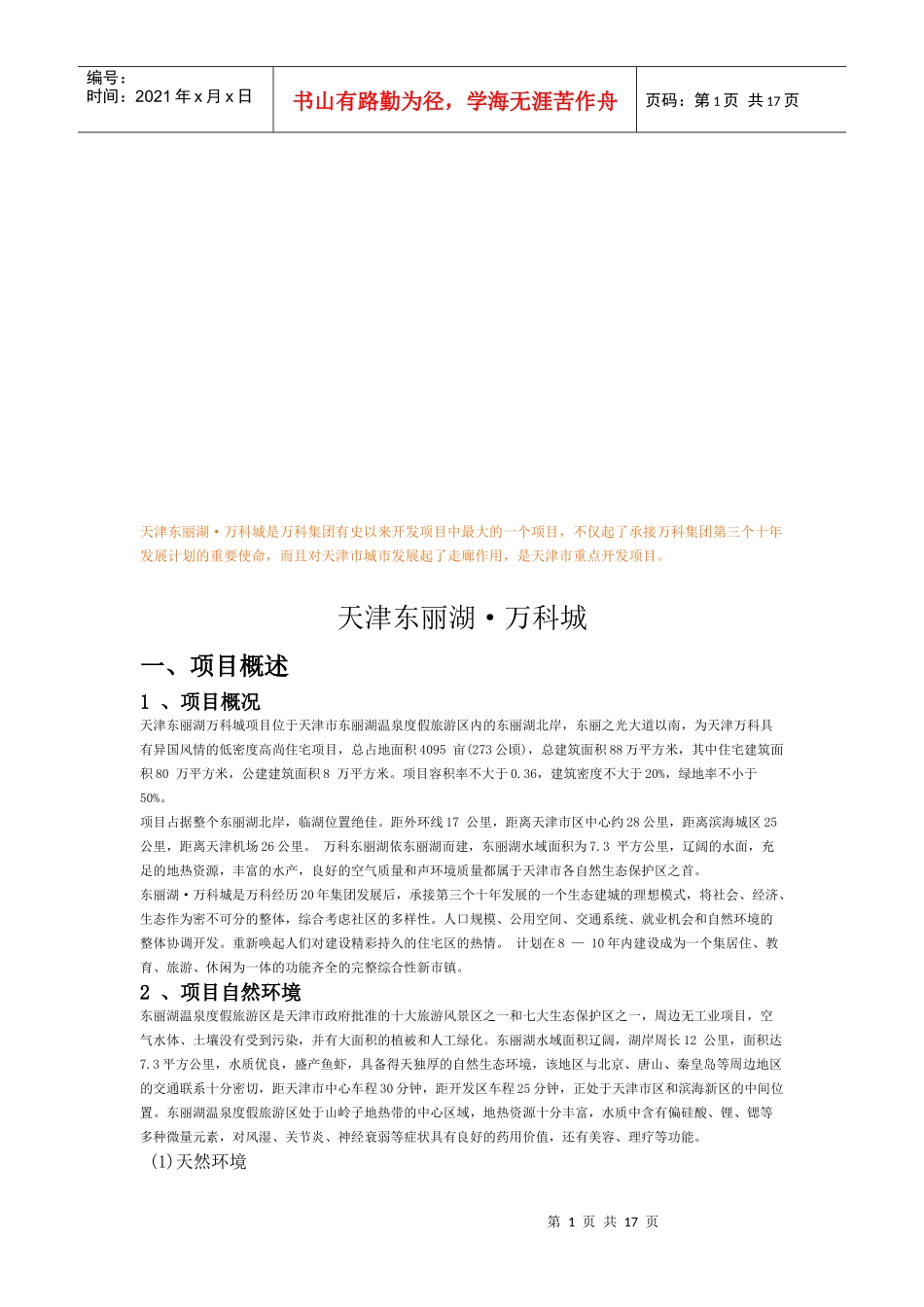 天津东丽湖8226;某地产城简介_第1页