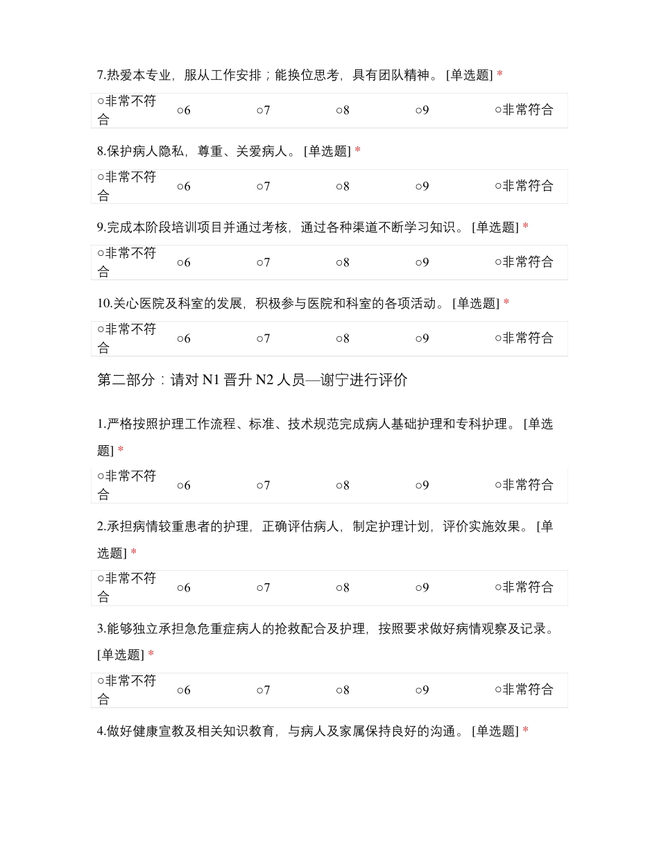 泌尿外科护理人员层级晋升临床综合护理能力评价表_第2页