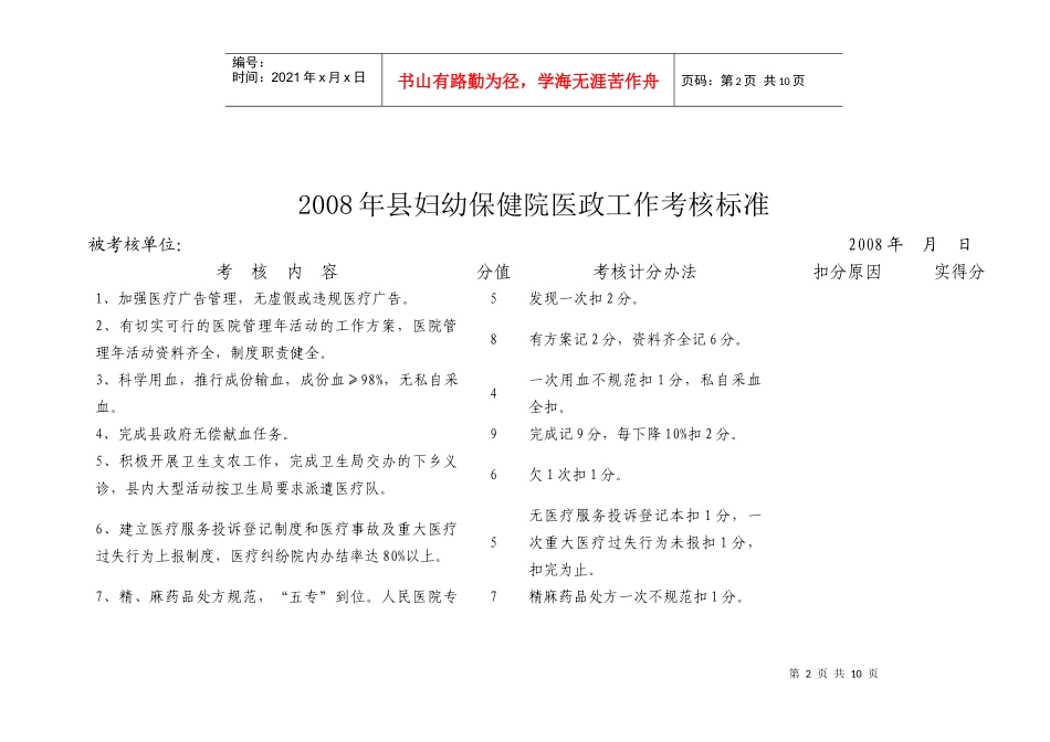 妇幼保健院医政工作考核标准_第2页
