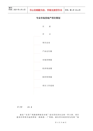 房地产业-专业市场房地产项目策划